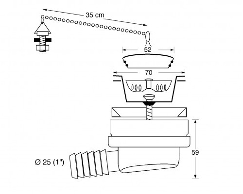 BARKA Bonde d'évier en plastique raccordement Ø25 mm grille
